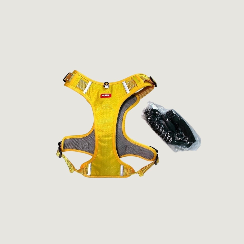 Duomm Large Yellow No Pull Dog Harness Reflective Step In & Mesh Padded w/ Leash - Picture 3 of 7